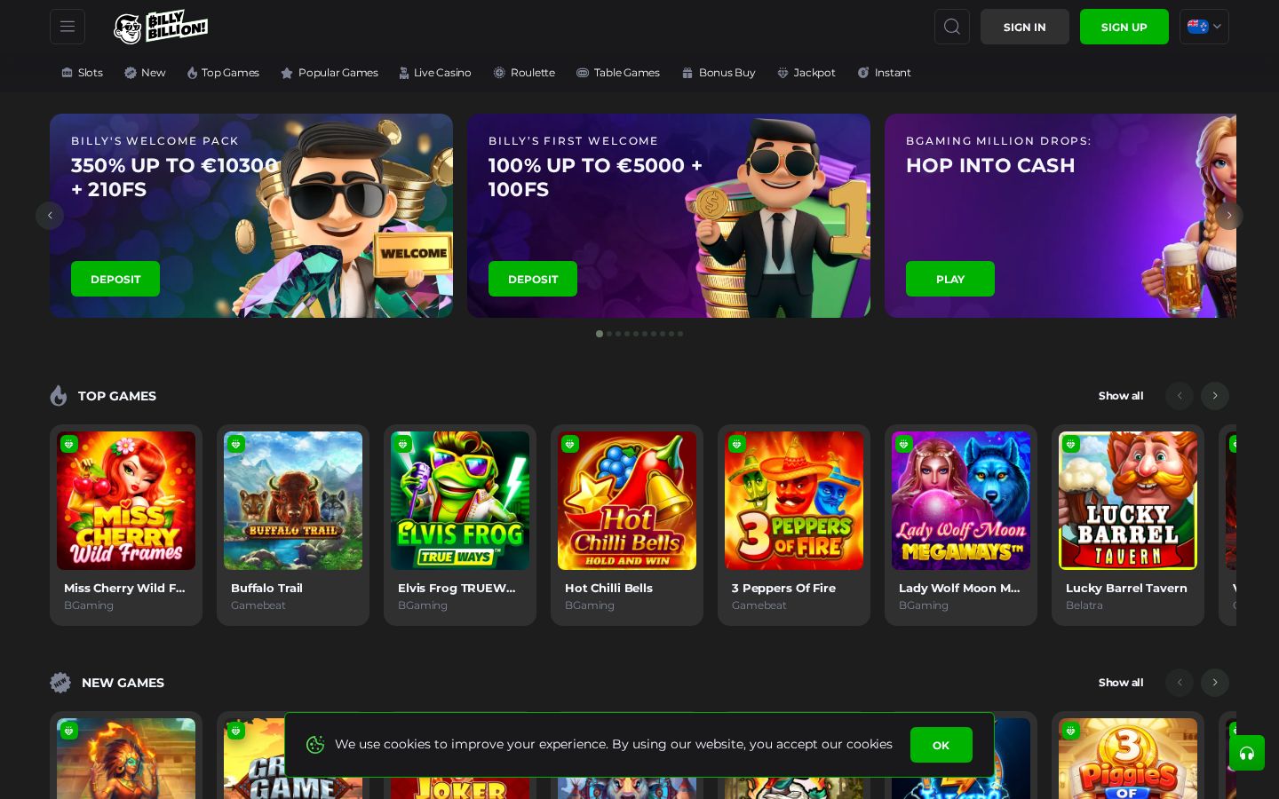 Billy Billion homepage (desktop)