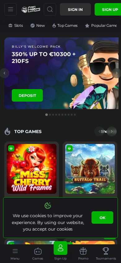 Billy Billion homepage (mobile)