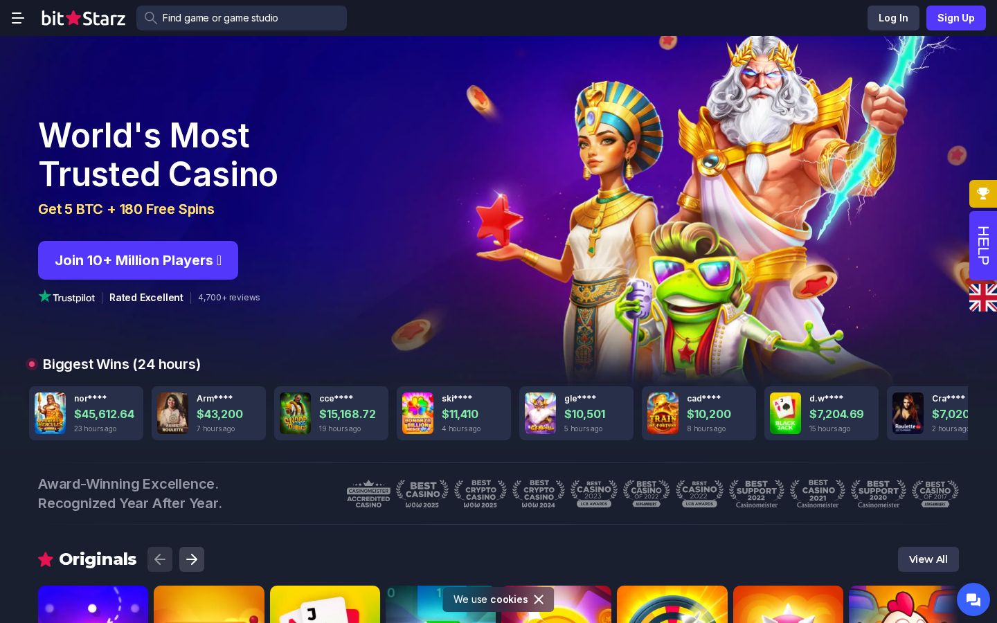 BitStarz homepage (desktop)