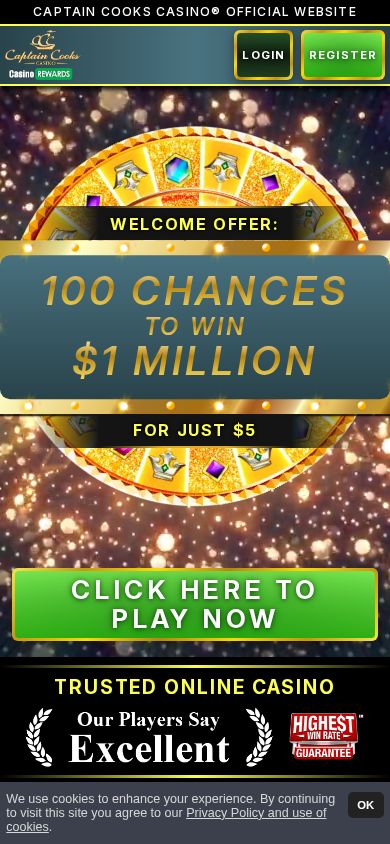 Captain Cooks Casino homepage (mobile)