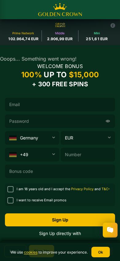 Golden Crown Casino homepage (mobile)