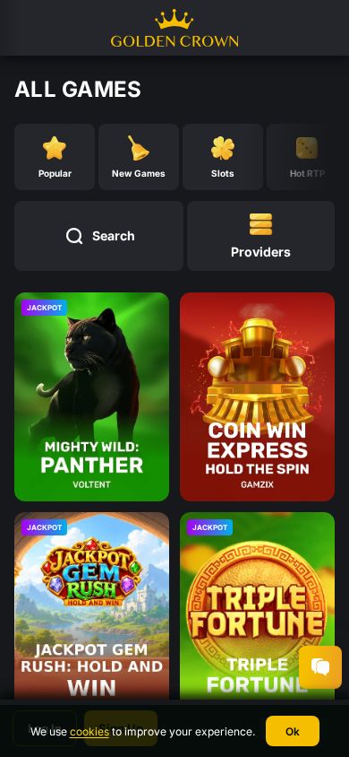 Golden Crown Casino games lobby (mobile)