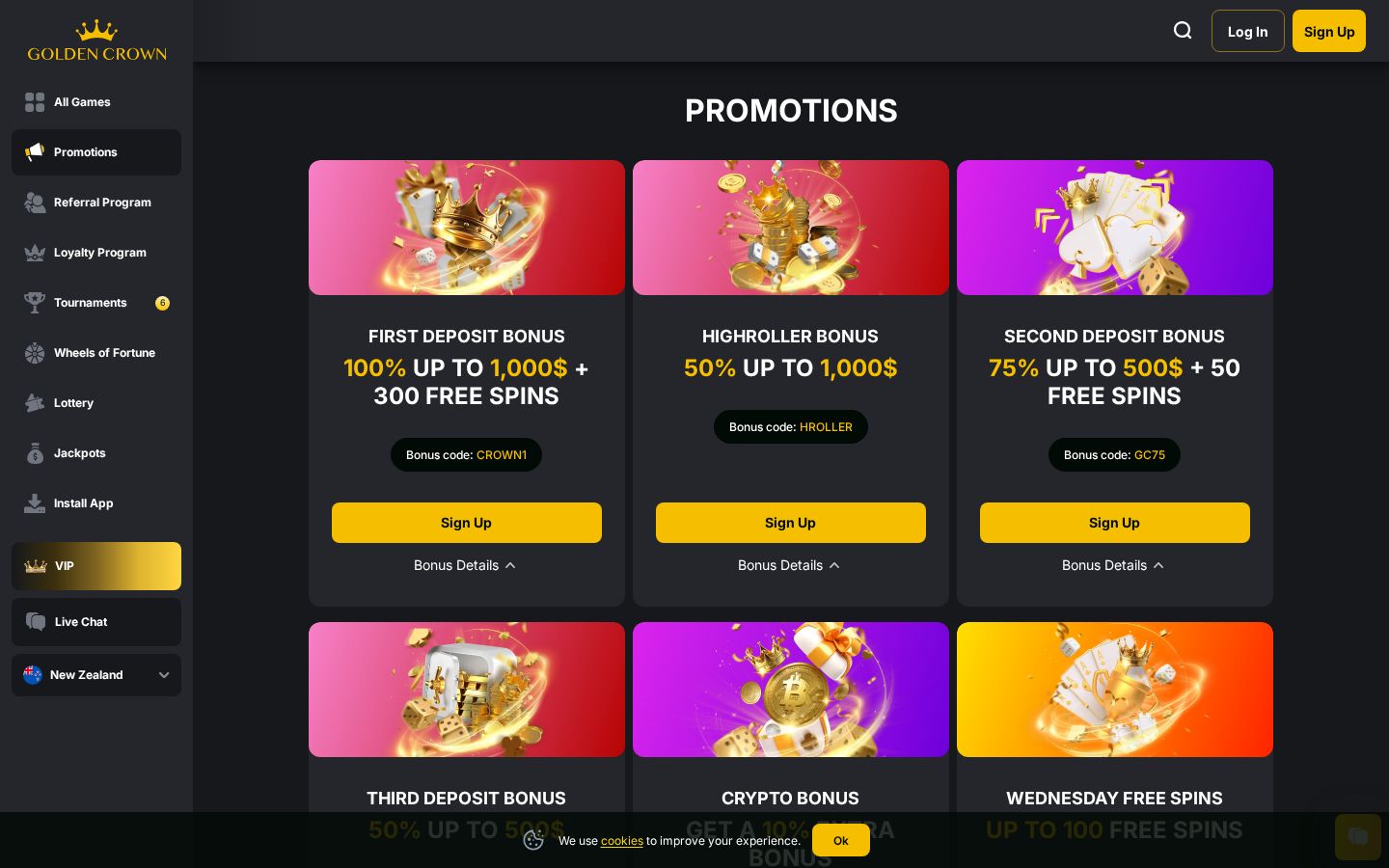 Golden Crown Casino promotions page