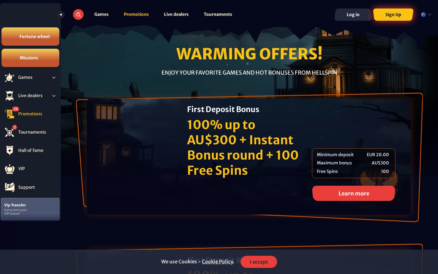 HellSpin promotions page