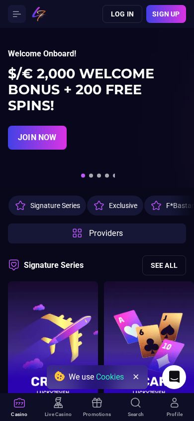 Lucky7even homepage (mobile)