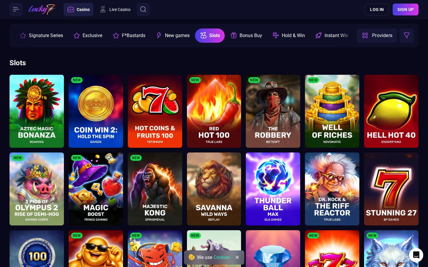 Lucky7even games lobby (desktop)
