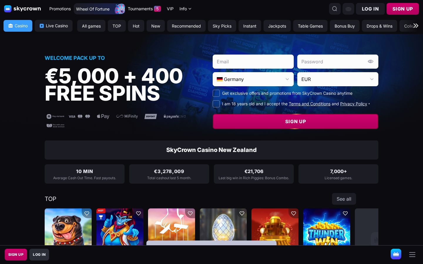 SkyCrown homepage (desktop)