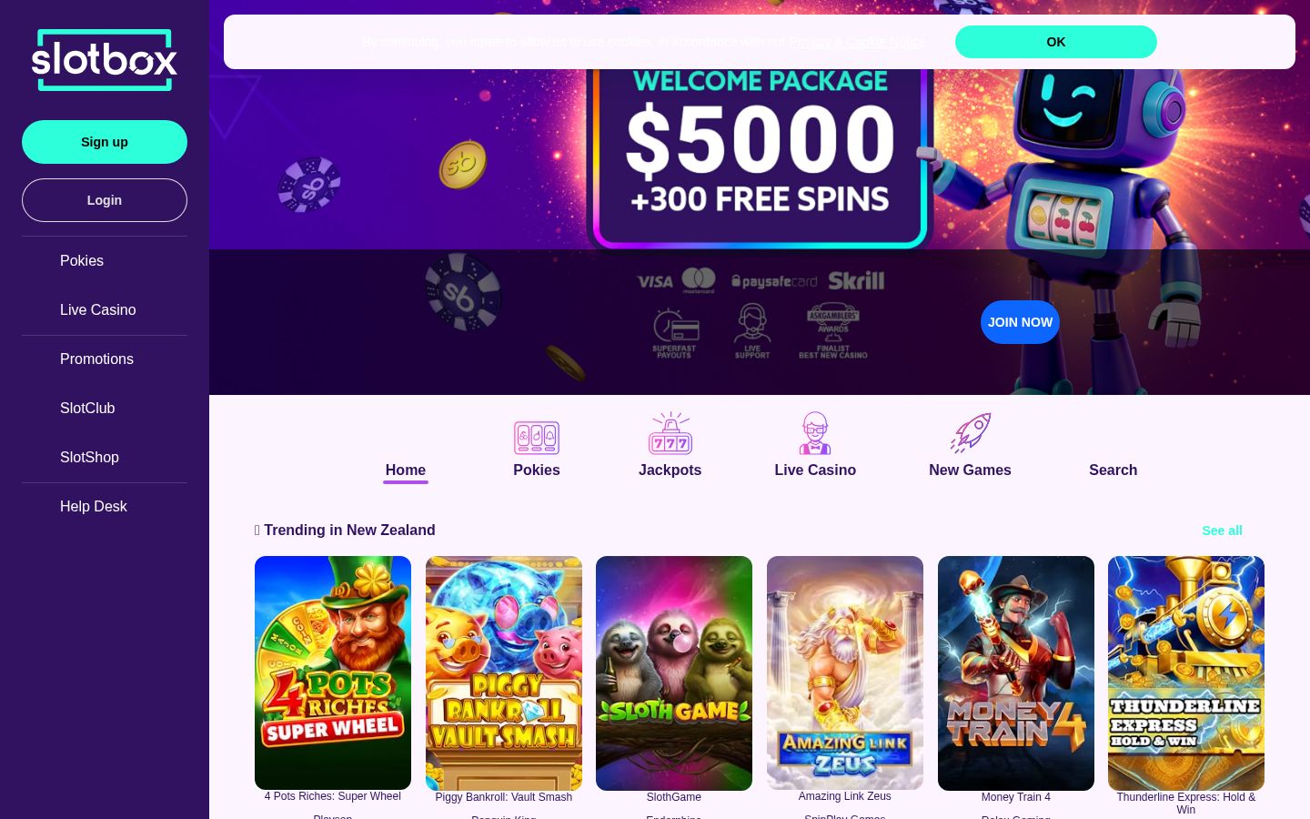 Slotbox homepage (desktop)