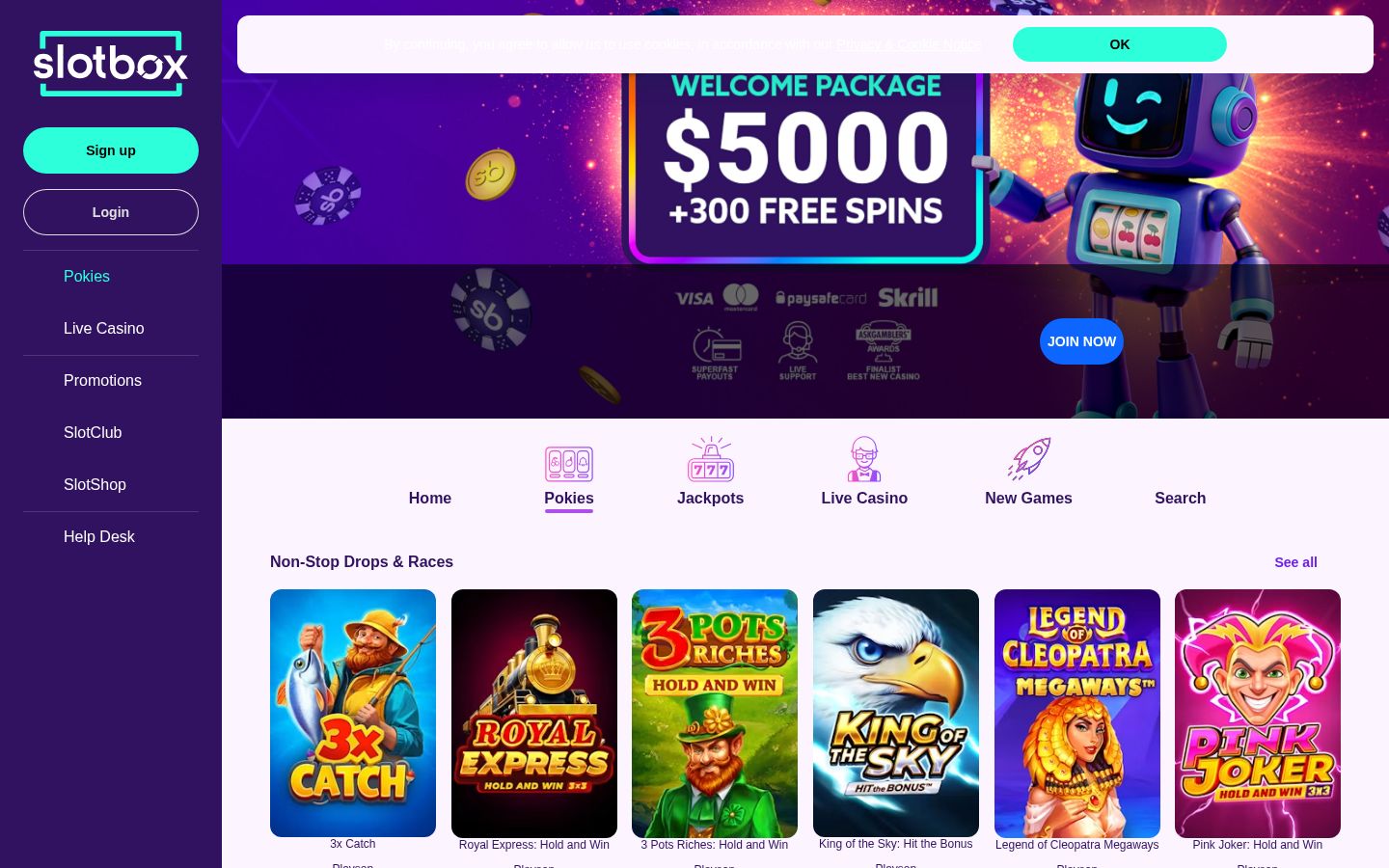 Slotbox games lobby (desktop)