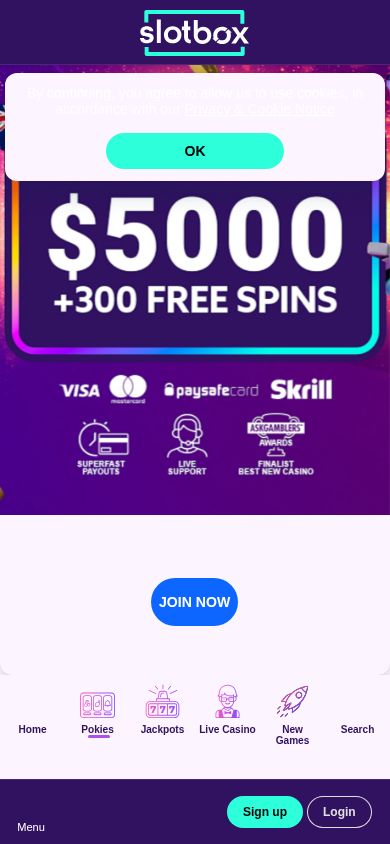 Slotbox games lobby (mobile)