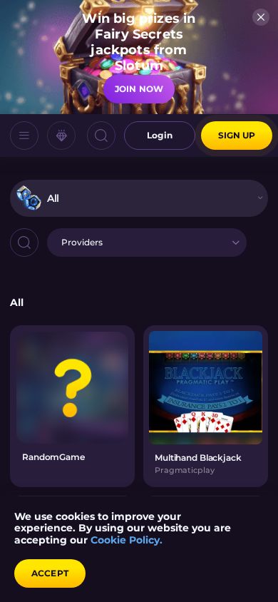Slotum games lobby (mobile)