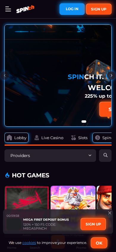 Spinch homepage (mobile)