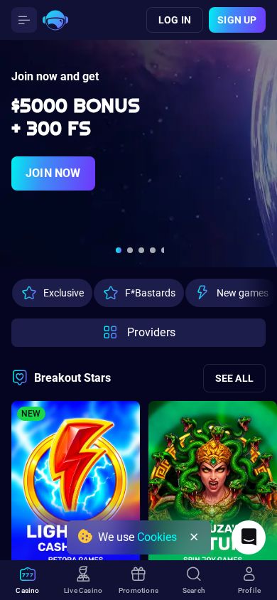 Spinjo homepage (mobile)
