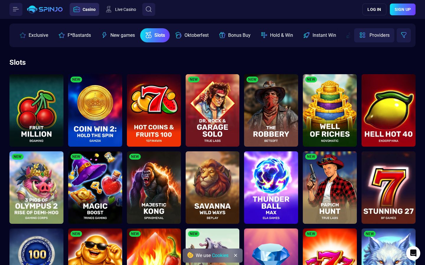 Spinjo games lobby (desktop)