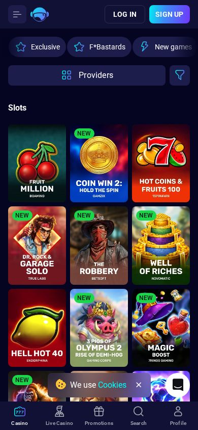 Spinjo games lobby (mobile)
