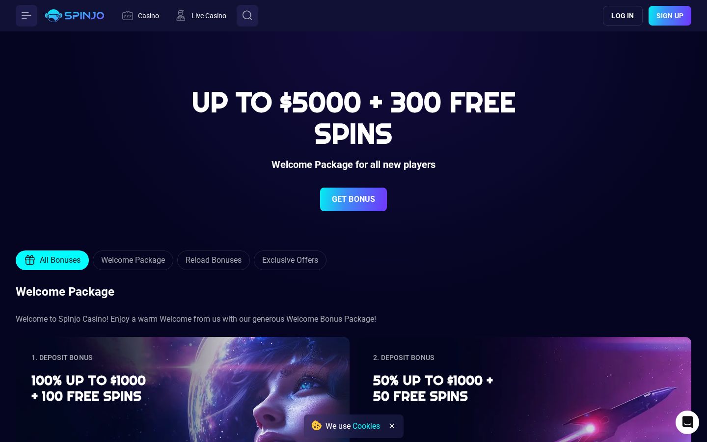 Spinjo promotions page
