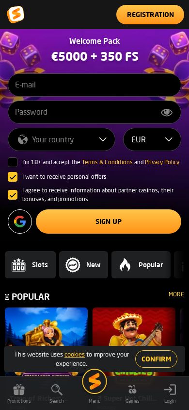 Stay Casino homepage (mobile)