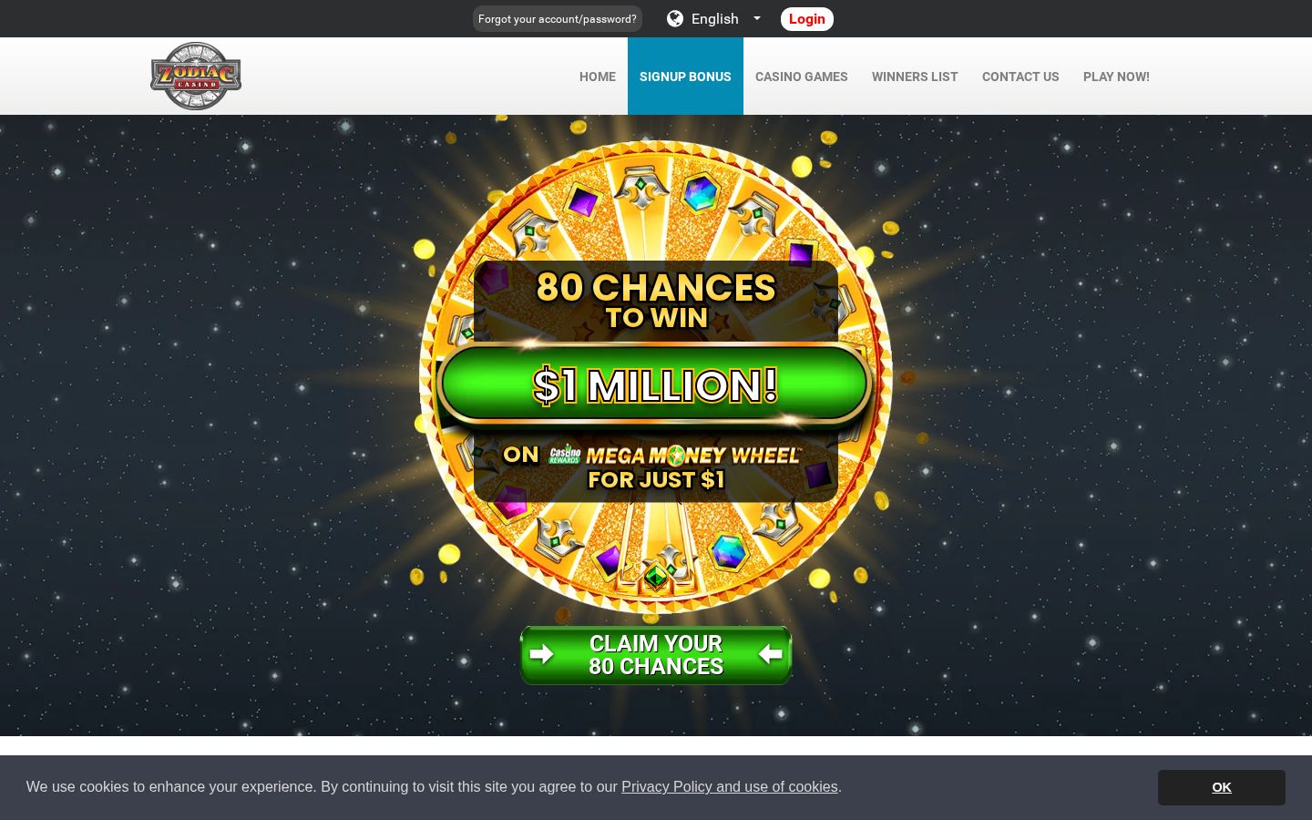 Zodiac Casino promotions page